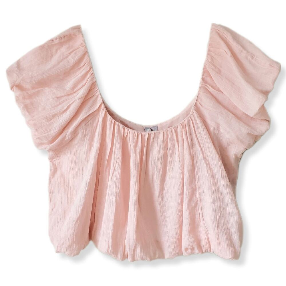 ASOS Ballet Pink Puff Sleeve Bubble Cropped Top L Cottage Country Summer NEW
